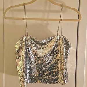 ASTR silver sequin crop top
